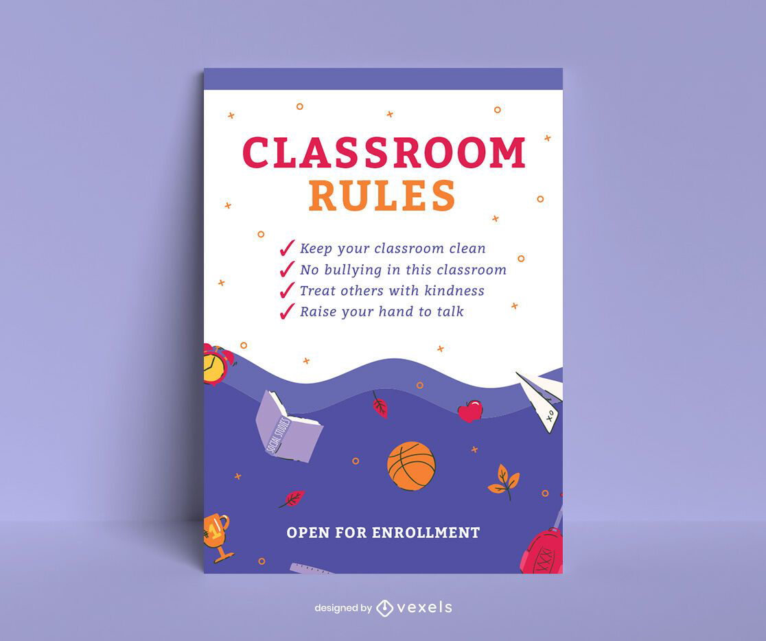 Design de pôster de regras de sala de aula escolar