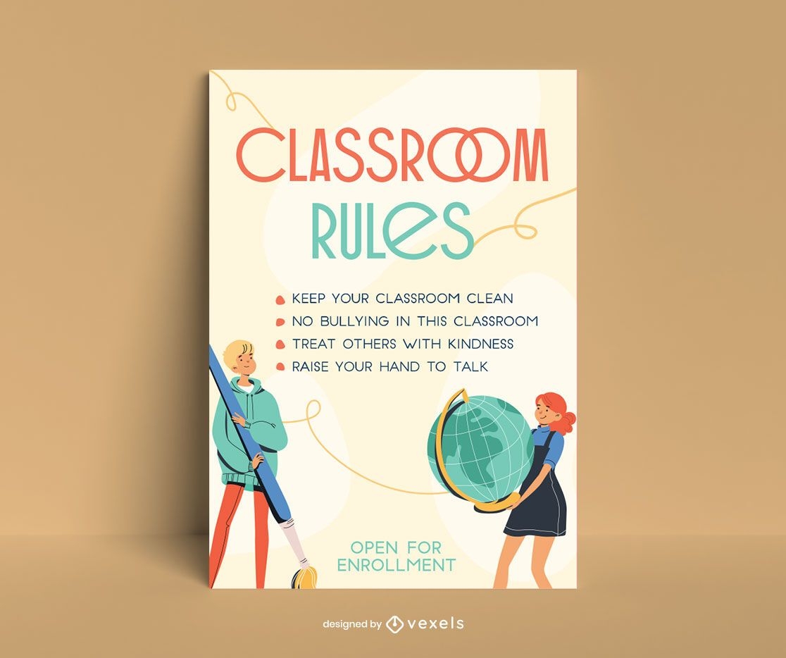 Design de p?ster de personagens de regras de sala de aula