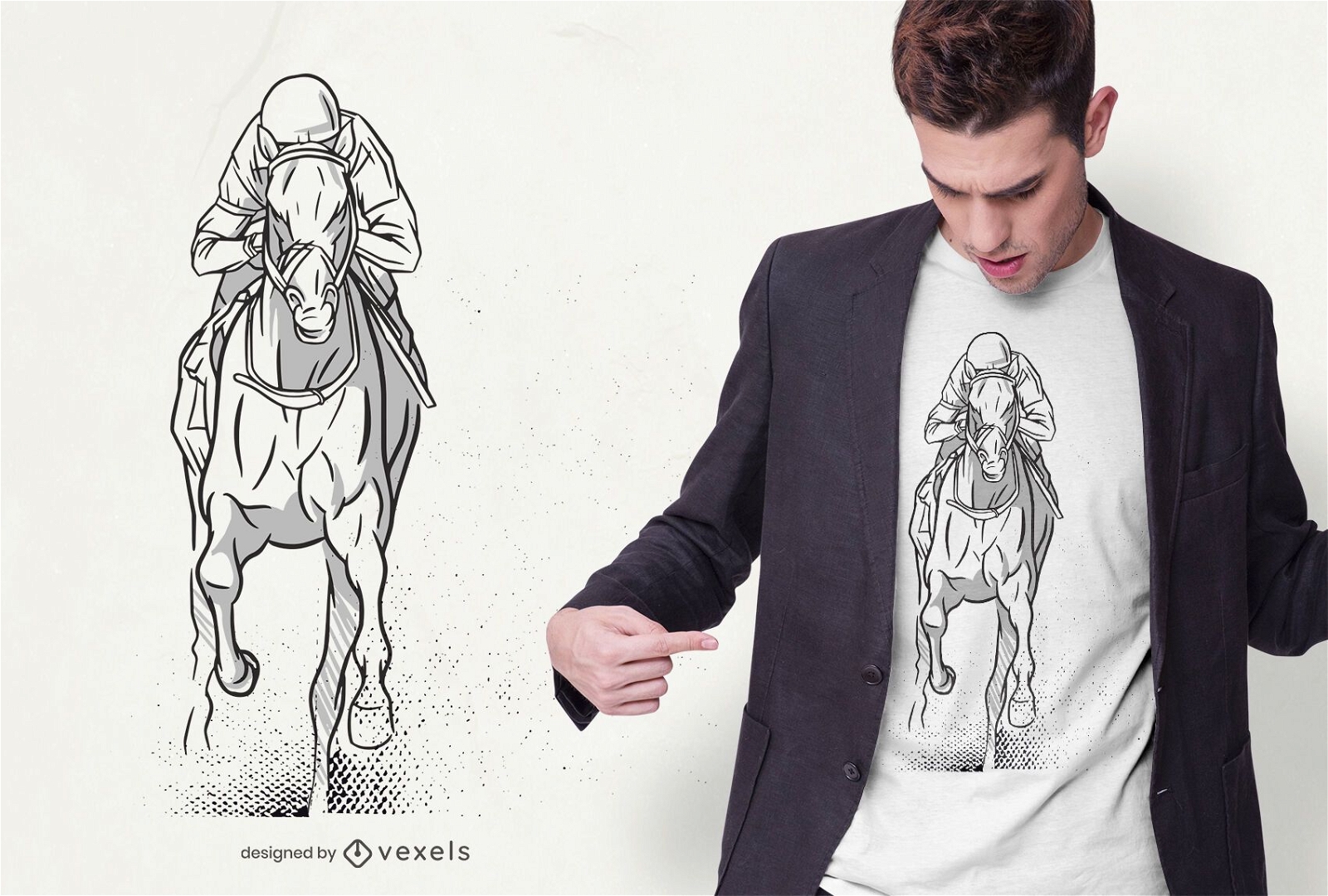 Diseño de camiseta de carreras de caballos dibujada a mano