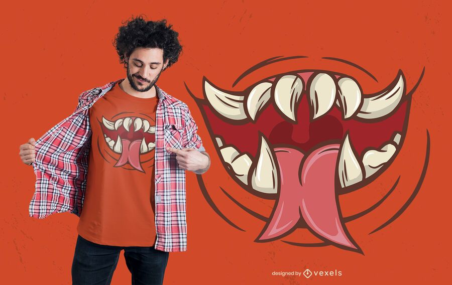 Projeto assustador do t-shirt da boca do monstro Projeto assustador do t-shirt da boca do monstro