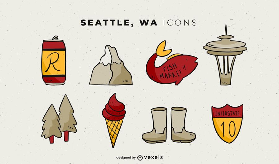 Pacote de elementos ilustrados de Seattle Pacote de elementos ilustrados de Seattle
