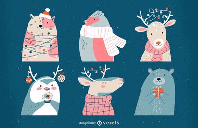 Conjunto de ilustração de animais de Natal Conjunto de ilustração de animais de Natal