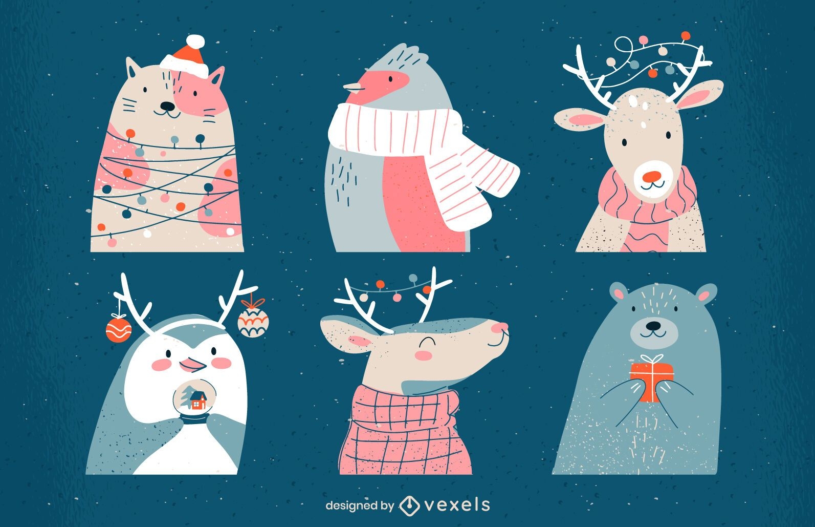 Christmas animals illustration set
