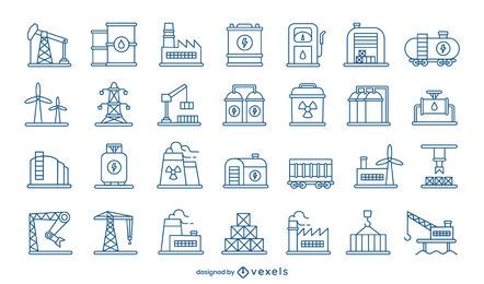 Conjunto de trazos de iconos de la industria