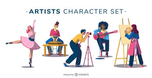 Conjunto de ilustração de personagem de artista Conjunto de ilustração de personagem de artista