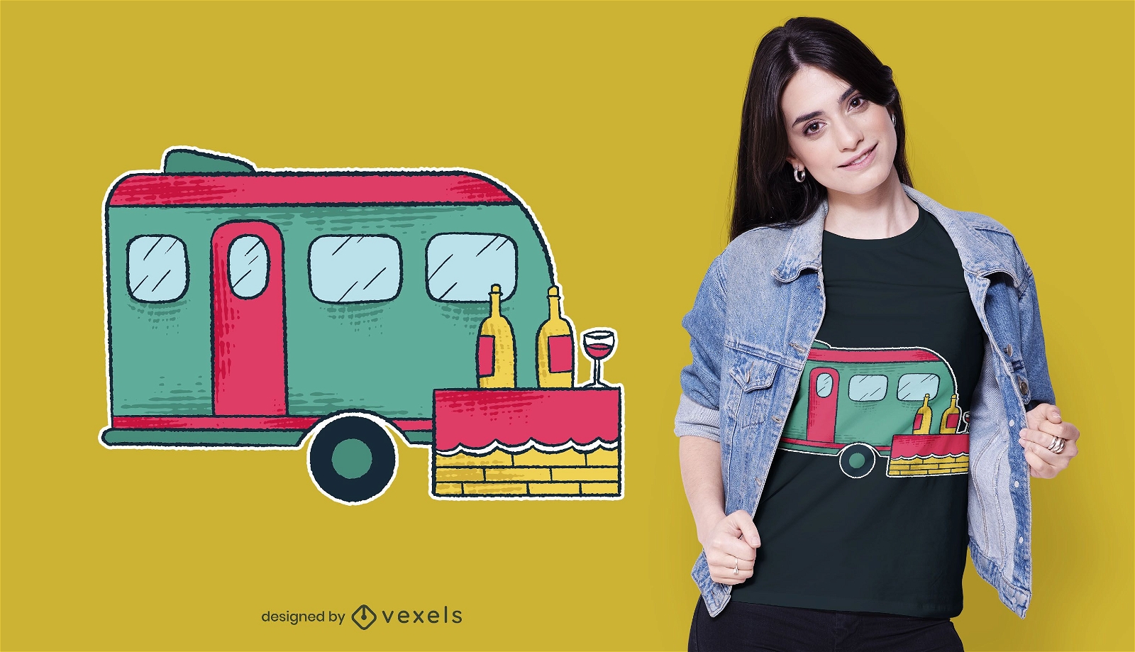 Diseño de camiseta camper van wine