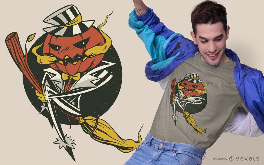 Pumpkin broom halloween t-shirt design Pumpkin broom halloween t-shirt design