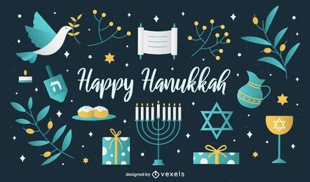 Conjunto de ilustración de feliz hanukkah