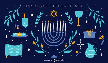 Conjunto de doodle de elementos de hanukkah