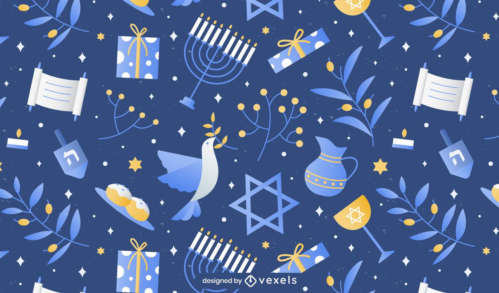 Traditional Hanukkah elements pattern design