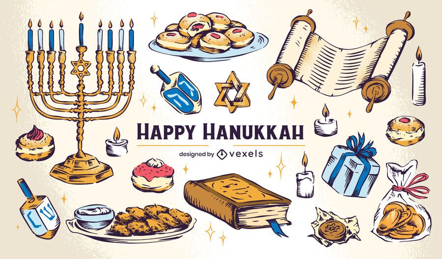 Conjunto de ilustração do elemento Hanukkah Conjunto de ilustração do elemento Hanukkah