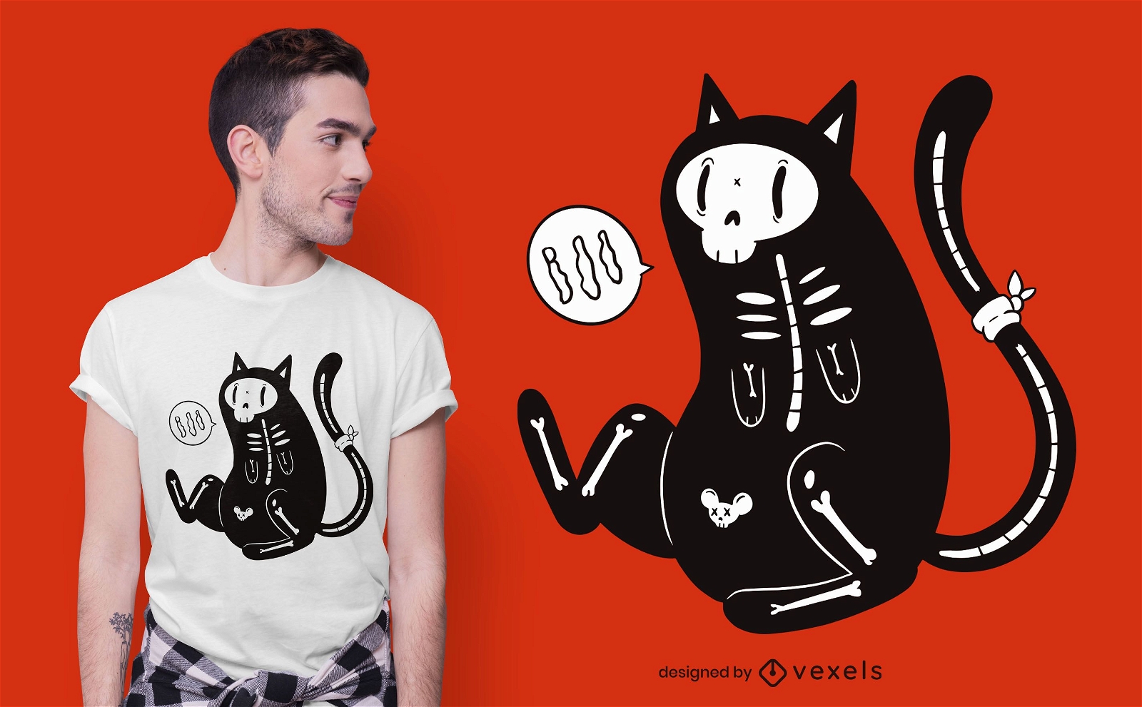 Design de camiseta de gato com esqueleto