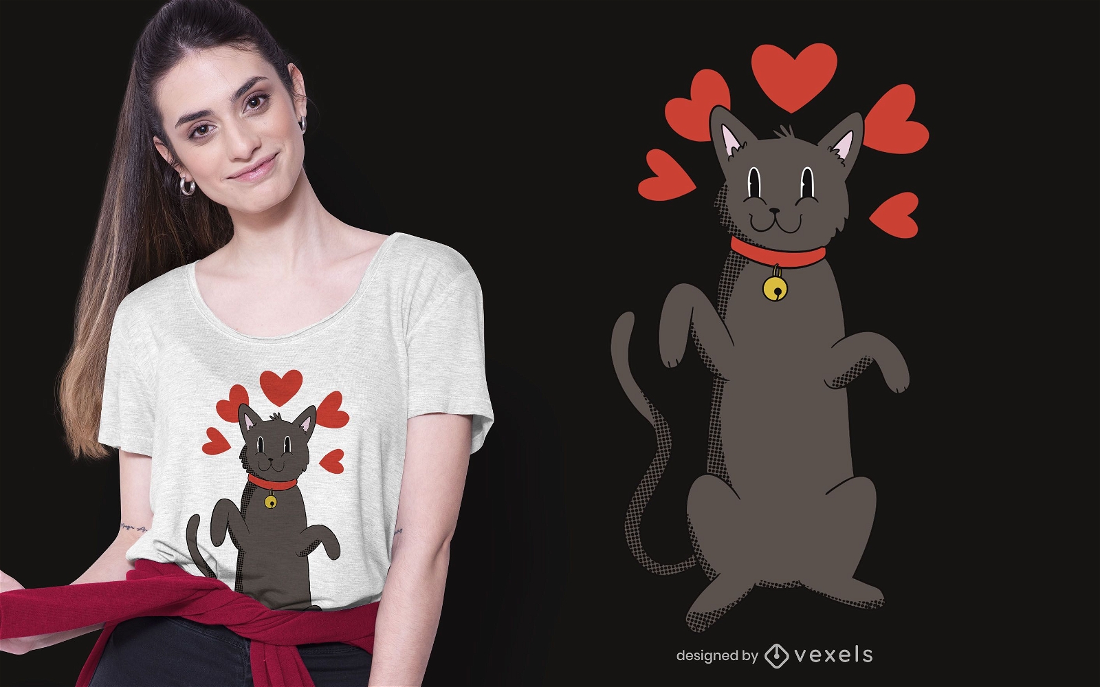 Design de camiseta do gato preto