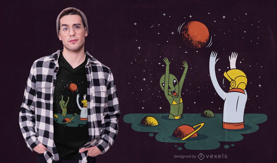 Astronaut Alien Beach T-shirt Design Astronaut Alien Beach T-shirt Design