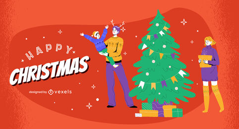 Diseño de ilustración de familia feliz navidad