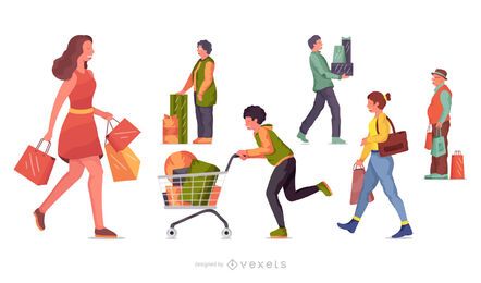 Shopping character illustration set