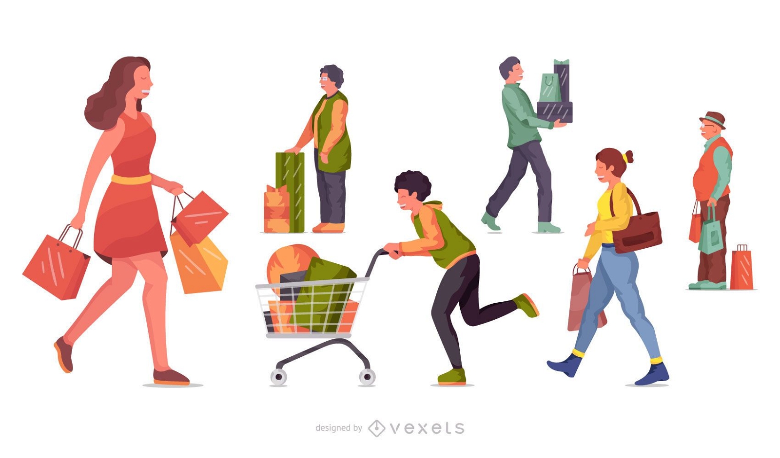 Shopping character illustration set
