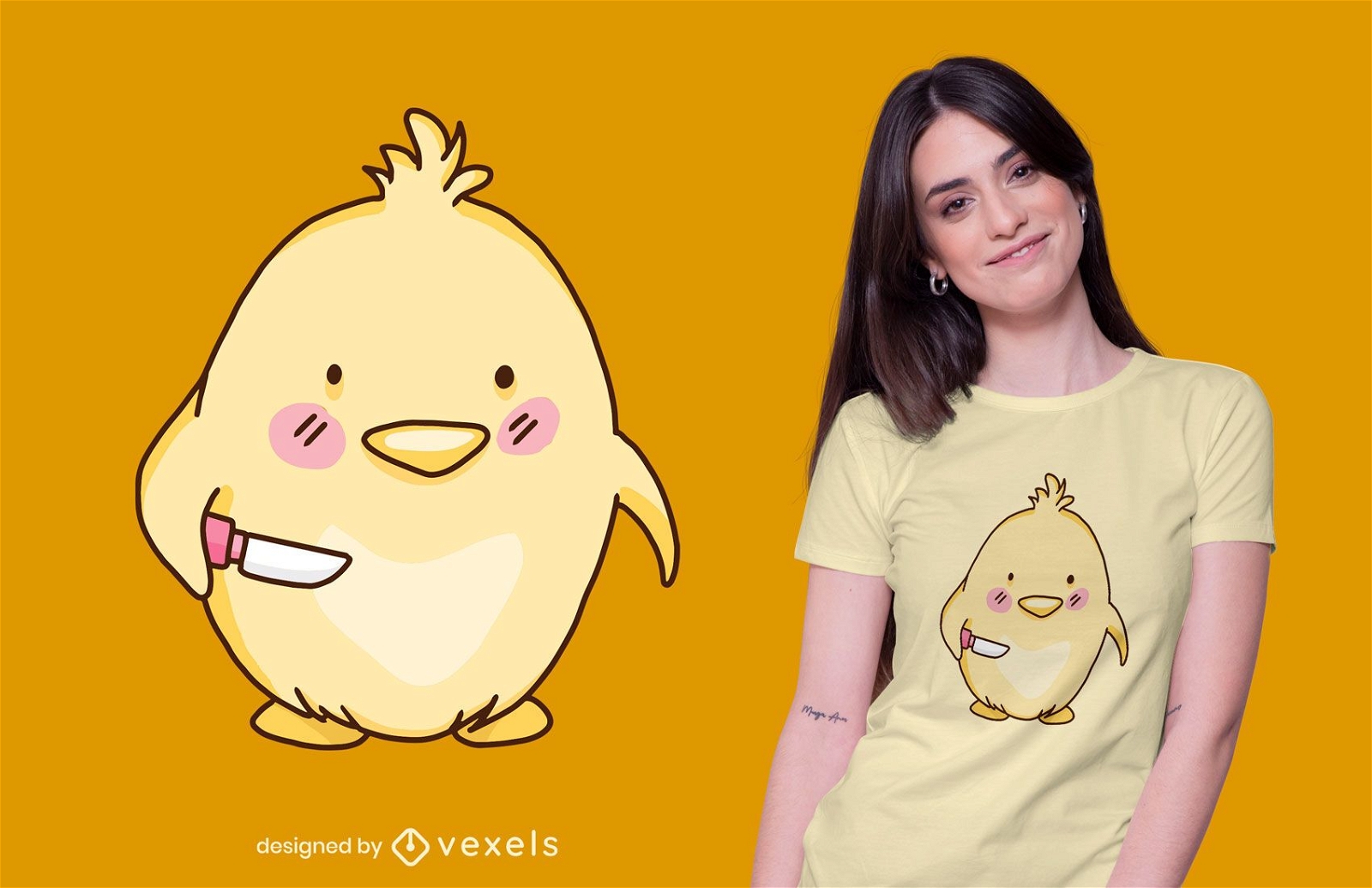 Cute chick with knife t-shirt design