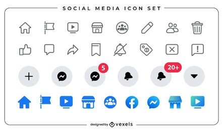 Conjunto de ícones planos de mídia social