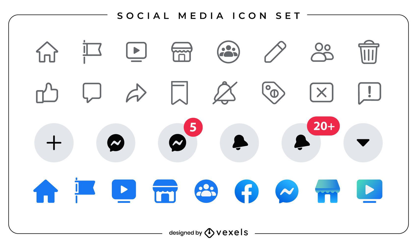 Conjunto de ícones planos de mídia social