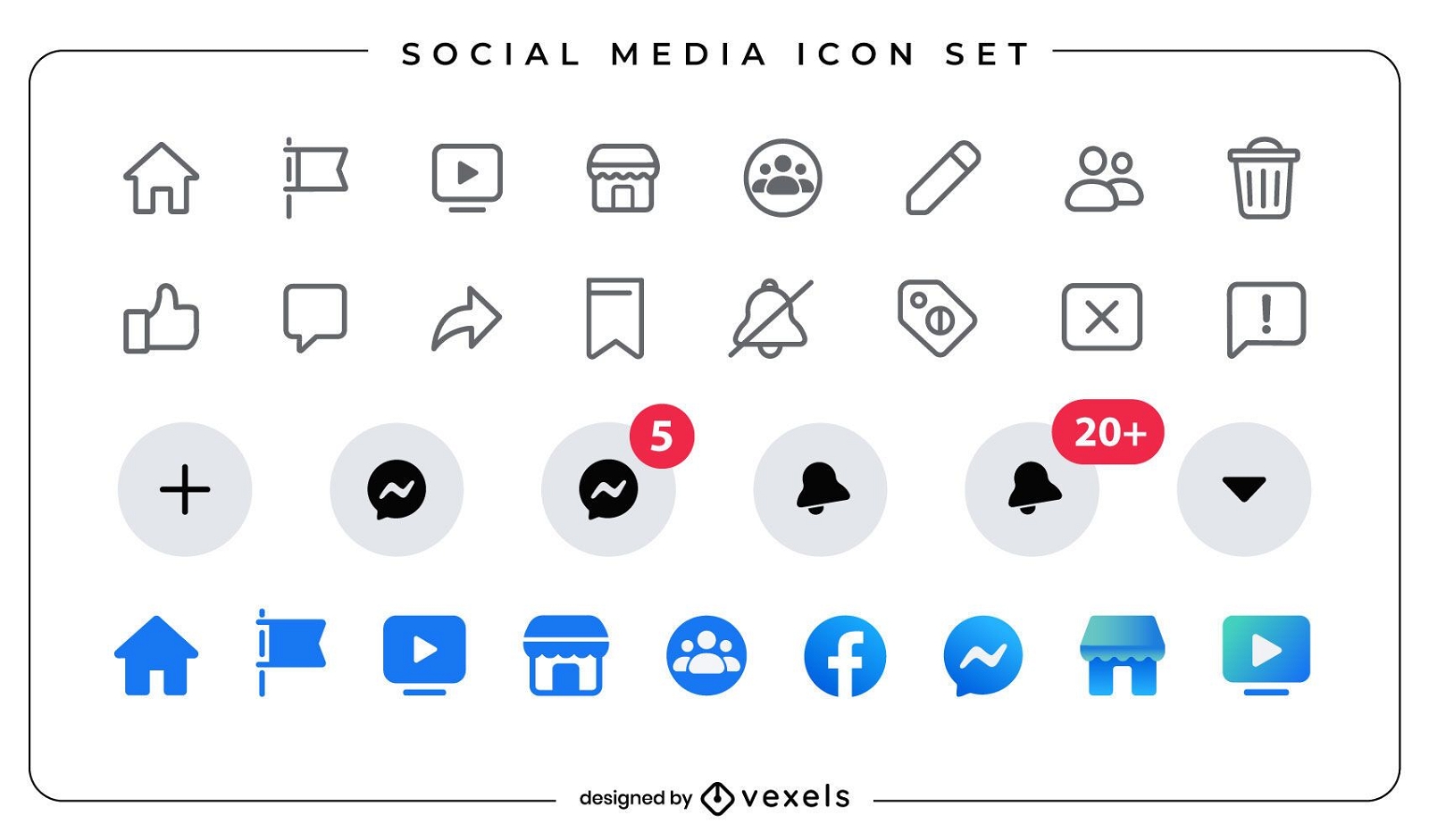 Conjunto de iconos planos de redes sociales