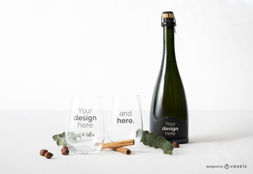 Glasses and bottle mockup composition Glasses and bottle mockup composition