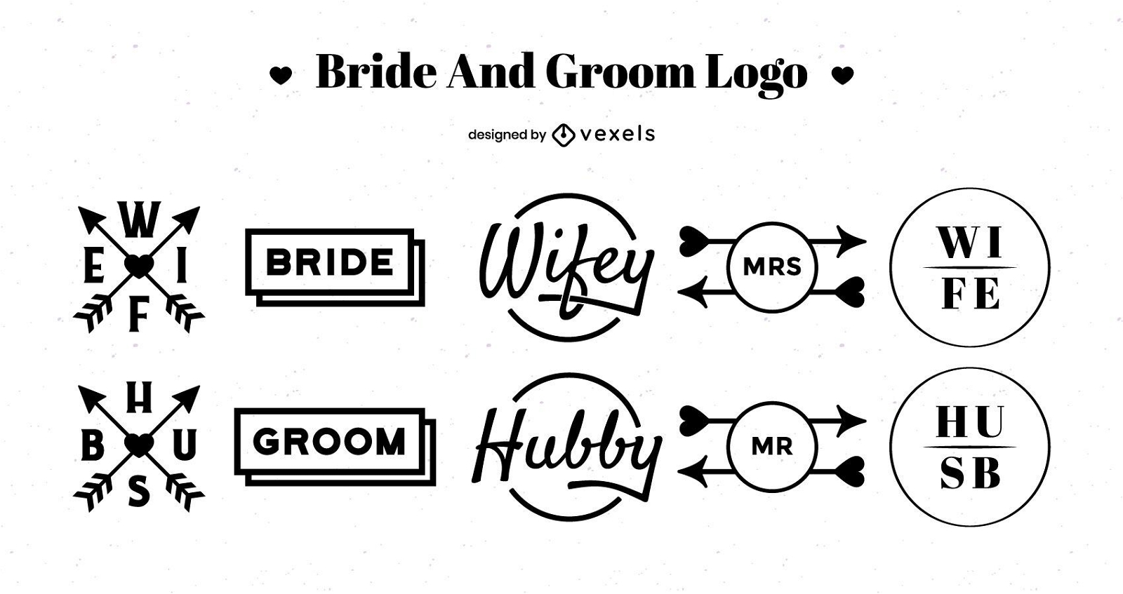 Pacote de design de logotipos de noivos