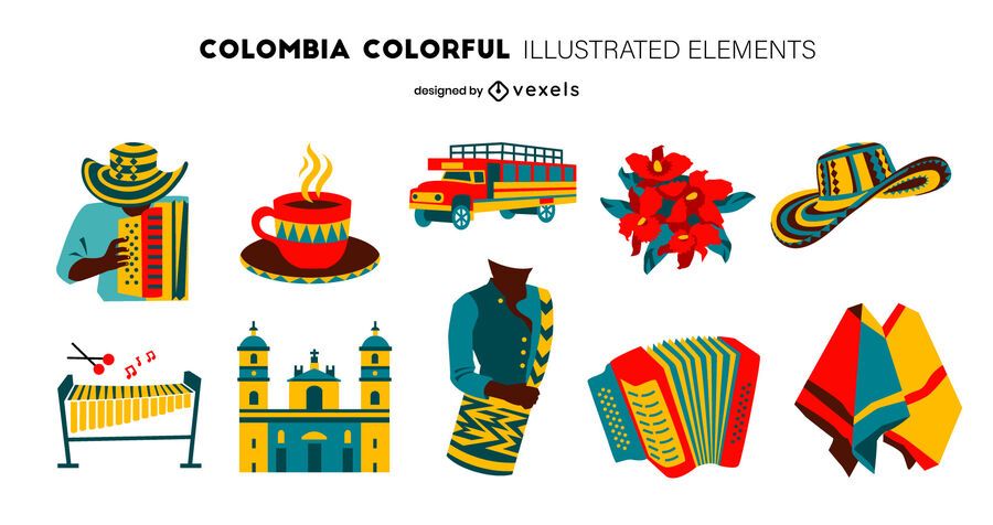 Pacote de Design de Elementos Coloridos da Colômbia Pacote de Design de Elementos Coloridos da Colômbia