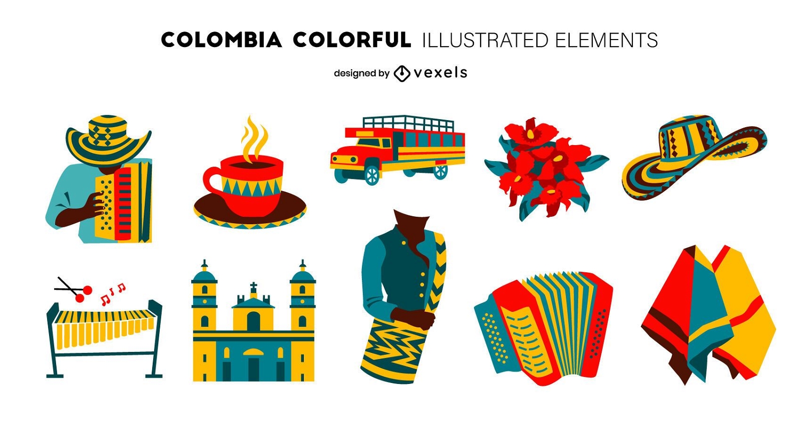 Paquete de dise?o de elementos coloridos de Colombia