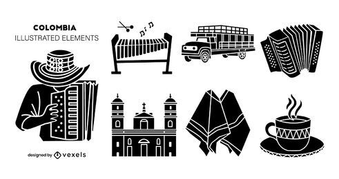 Colombia Silhouette Elements Pack