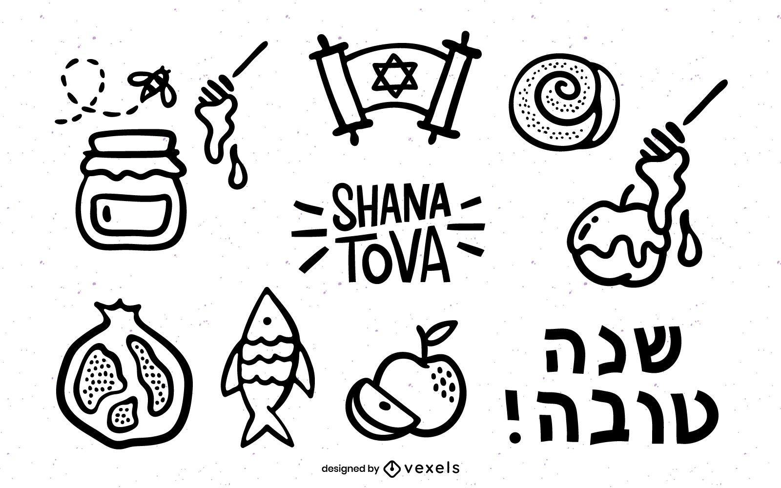 Pacote de Doodle de Tra?o de Rosh Hashanah
