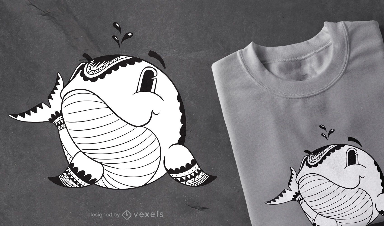 Design de t-shirt de baleia mandala