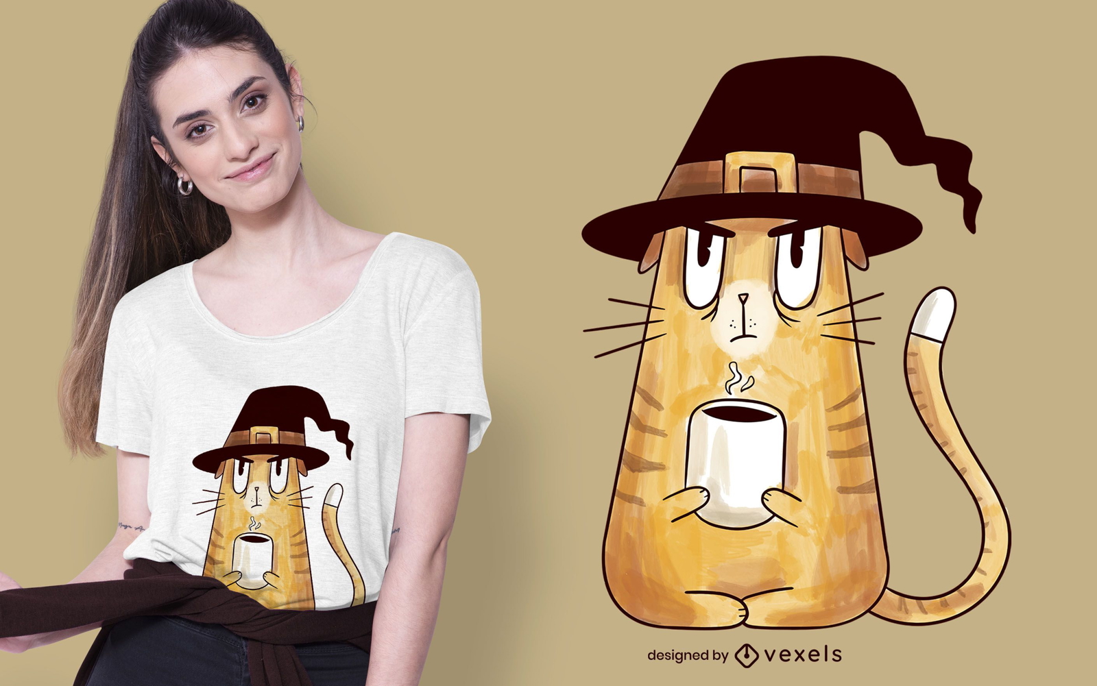 Serious witch cat t-shirt design