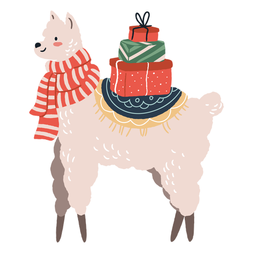 Cute christmas llama with gifts illustration - Transparent PNG & SVG