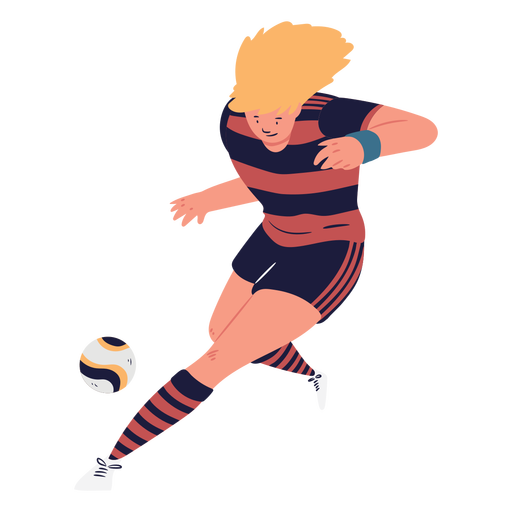 Jugador de fútbol persiguiendo al personaje de la pelota. Diseño PNG