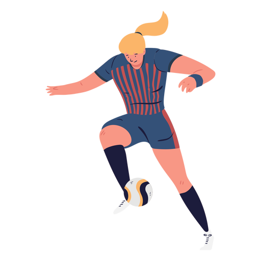 Jugador de fútbol de personaje de mujer controlando la bola Diseño PNG