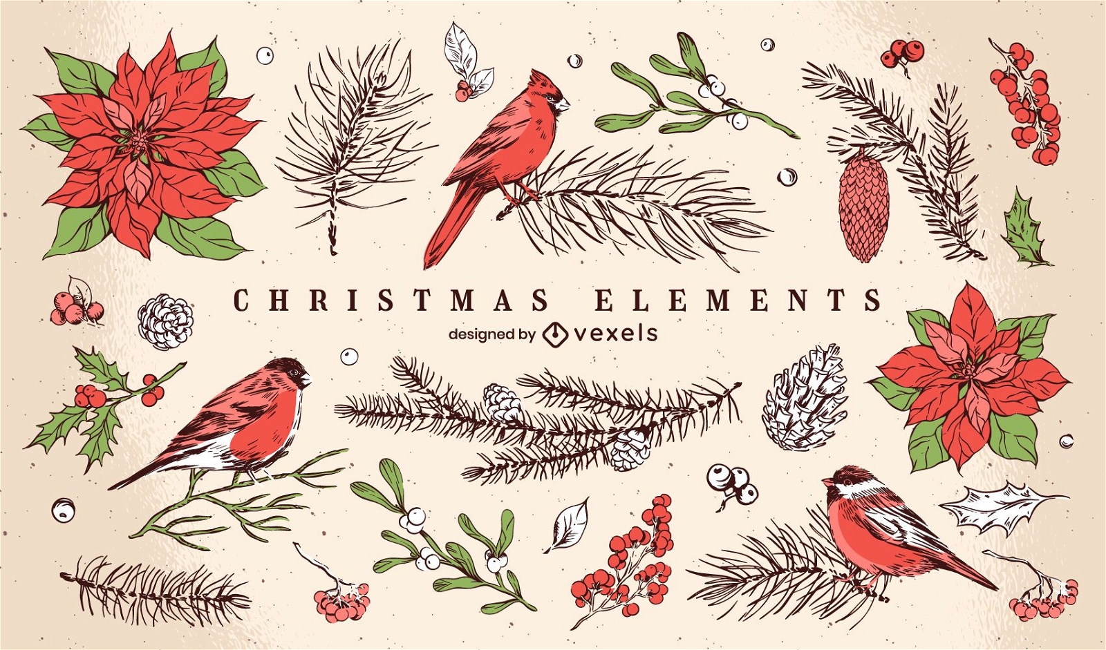 Paquete de diseño de elementos ilustrados de Navidad
