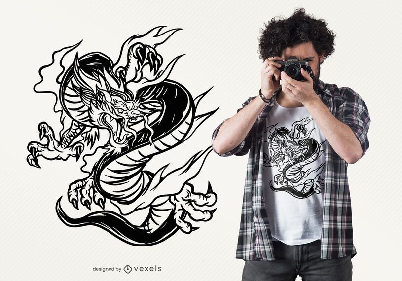 Design de t-shirt desenhada mão dragão Design de t-shirt desenhada mão dragão