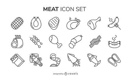 Conjunto de iconos de trazo de carne