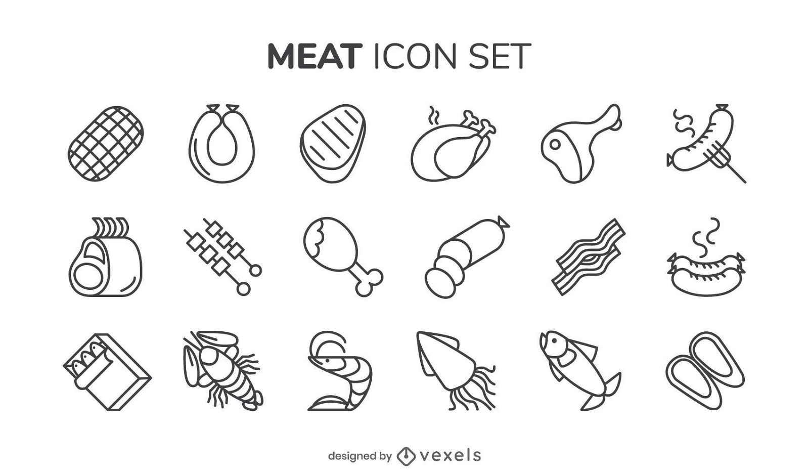 Meat stroke icon set
