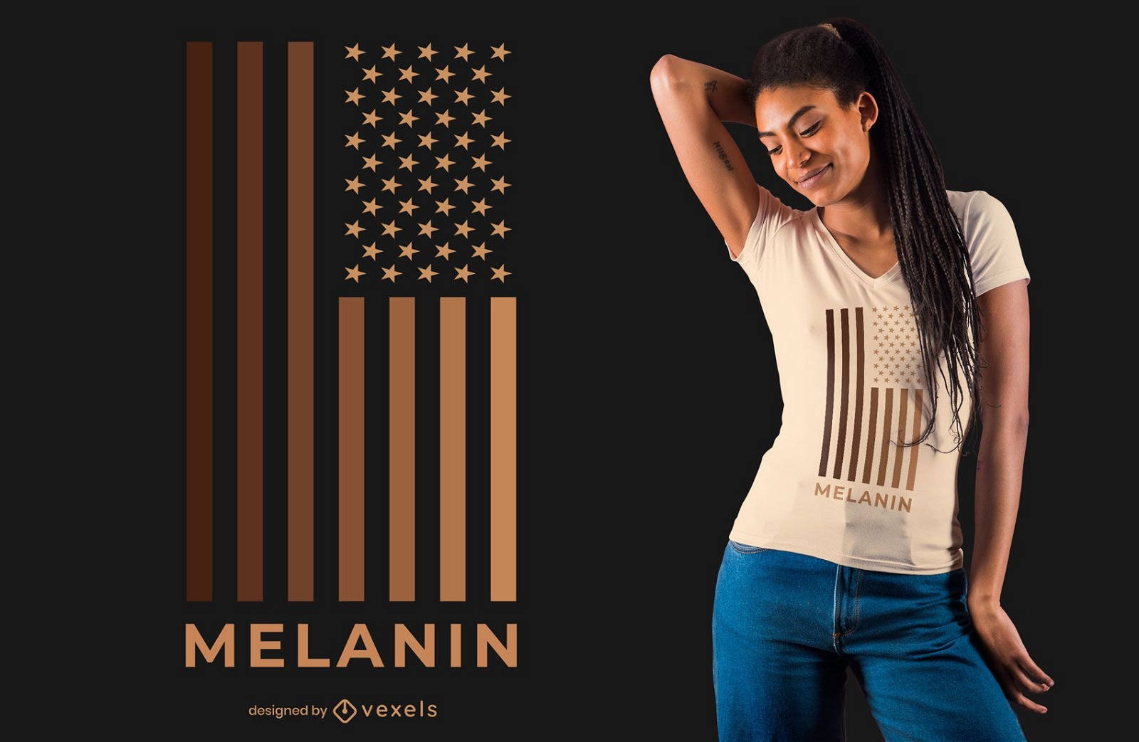 Design de camisetas da bandeira Melanin USA