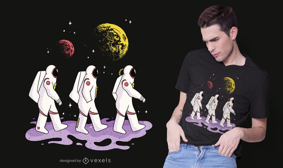 Astronautas andando com design de camiseta Astronautas andando com design de camiseta