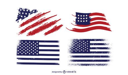 Paquete de diseño de la bandera de Grunge America Paquete de diseño de la bandera de Grunge America