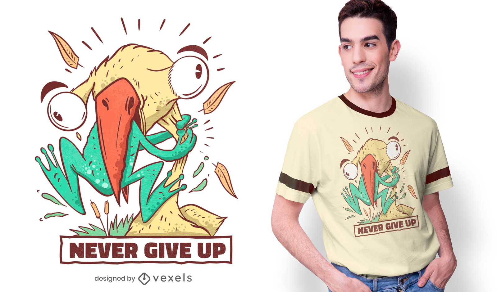 Bird eating frog t-shirt design