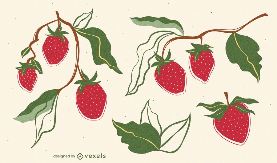 Strawberry Drawing Flat Style Pack Strawberry Drawing Flat Style Pack
