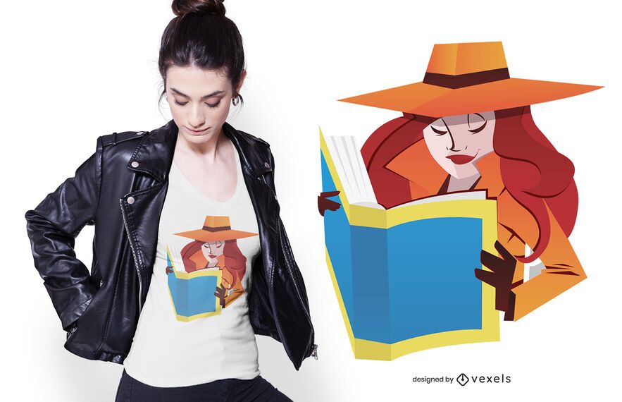 Diseño de camiseta de lectura femenina espía. Diseño de camiseta de lectura femenina espía.