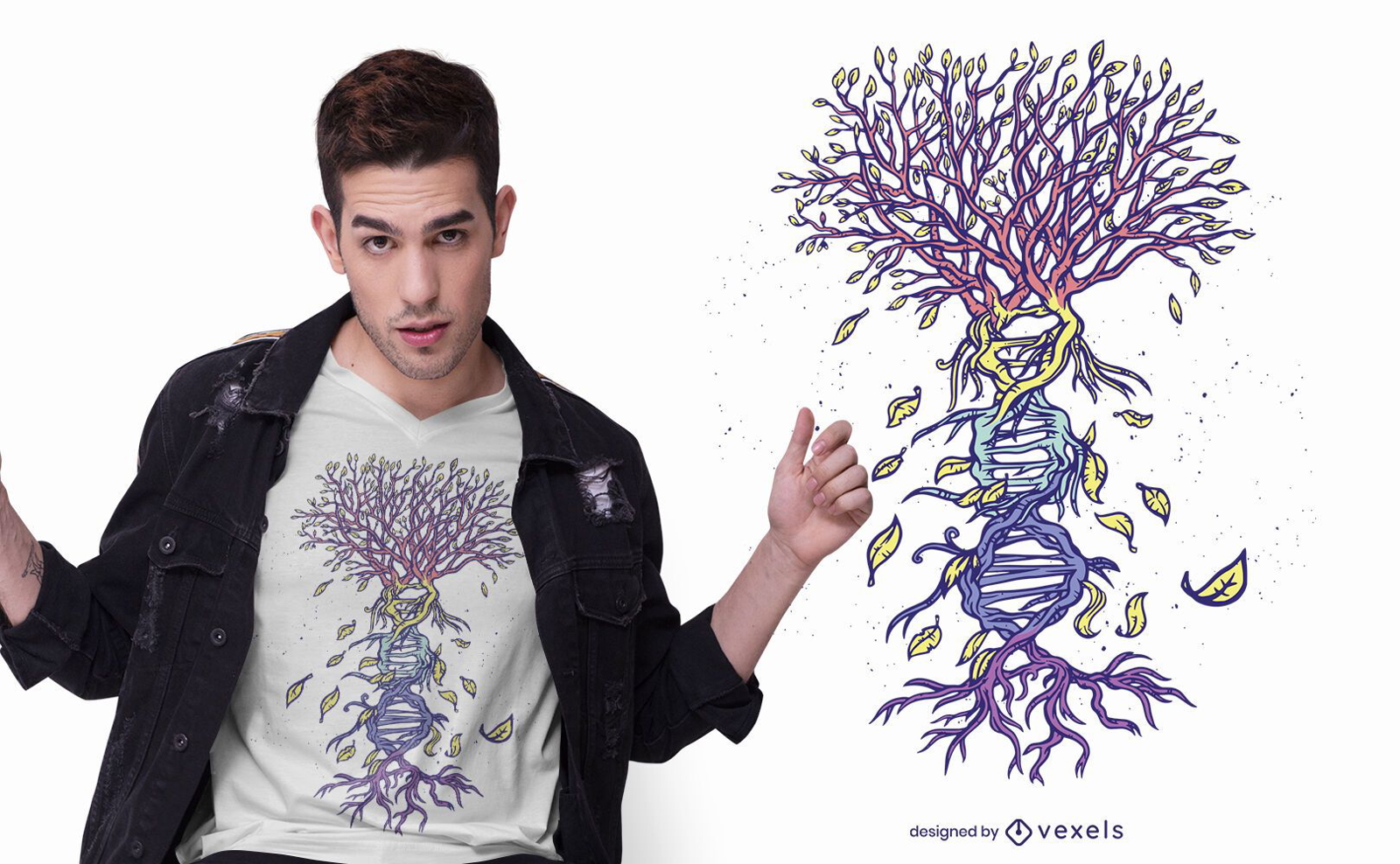 Diseño de camiseta de árbol colorido de ADN