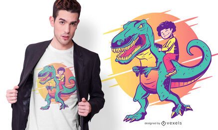 Gamer dinosaur and kid t-shirt design