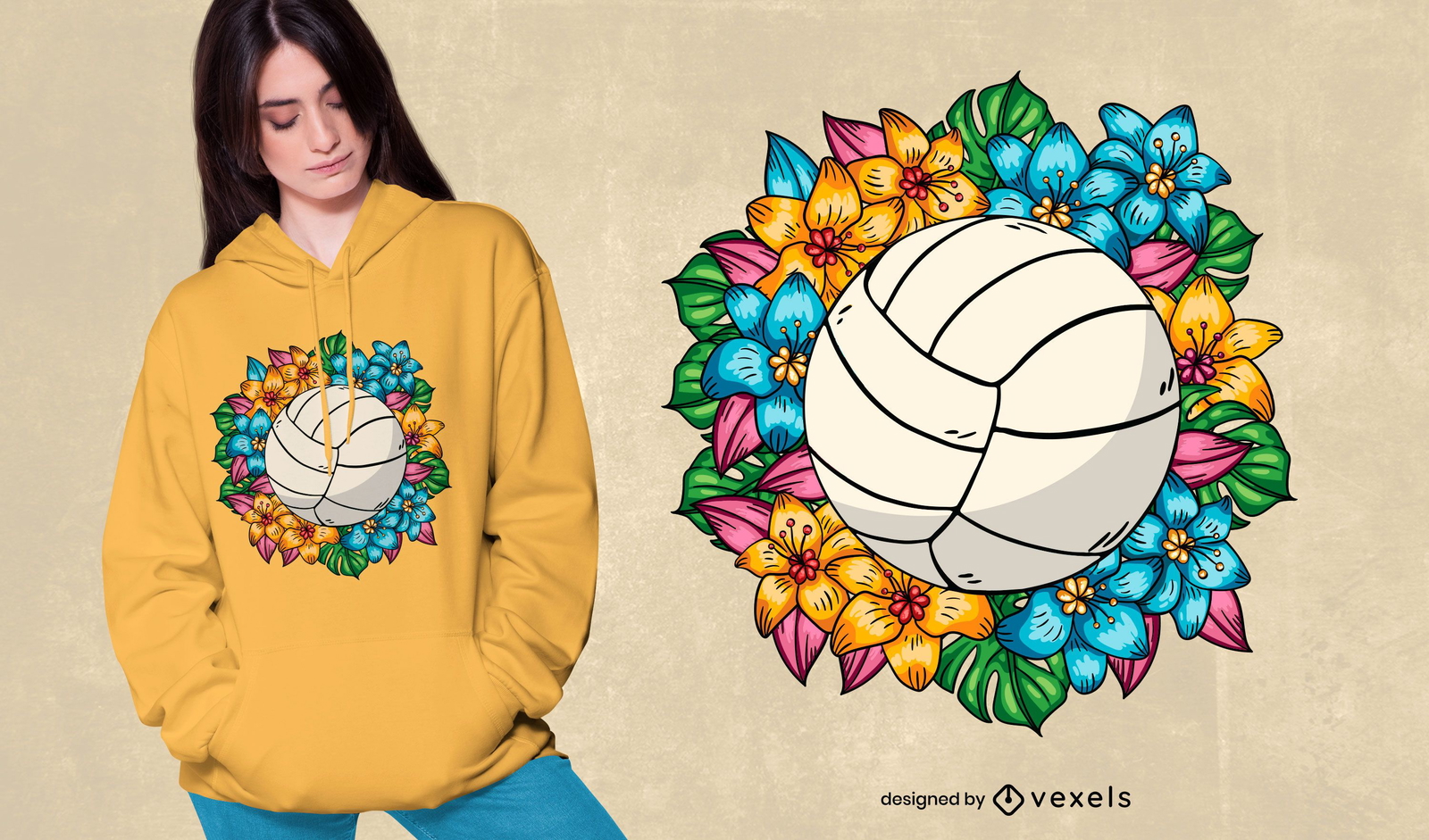 Download Floral Volleyball T-shirt Design - Vector Download