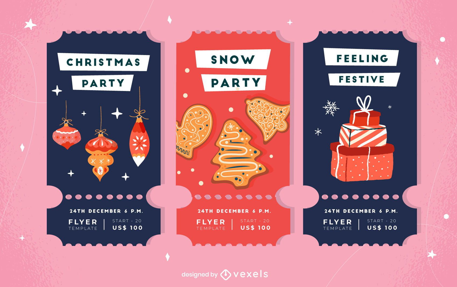Christmas Party Ticket Invitiation Pack Vector Download